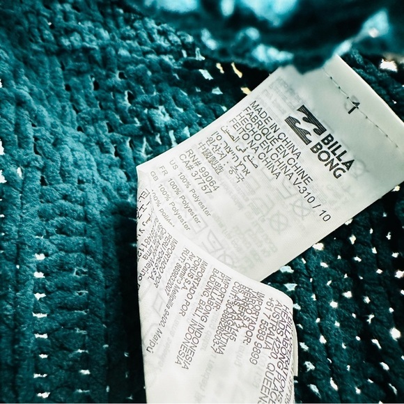 NWT Billabong Sz Large Deep Jade Cowl Neck Loose Knit Jumper Chunky Sweater - Picture 9 of 9